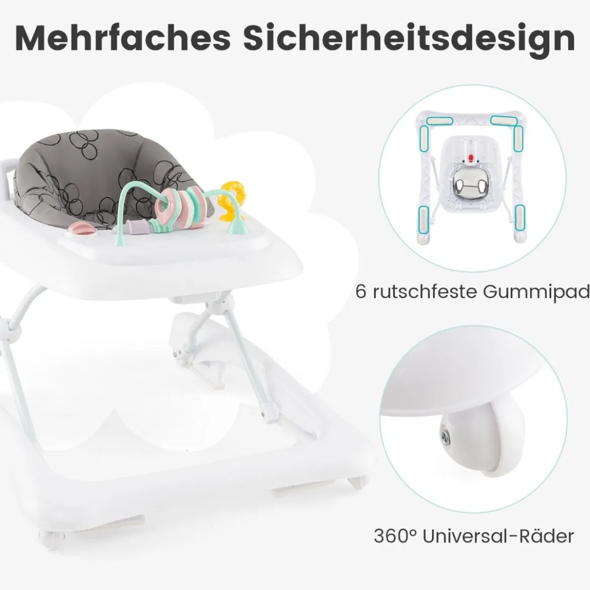 3 in 1 Lauflernhilfe klappbar Lauflernwagen mit verstellbarer Höhen & Geschwindigkeit Schwarz/Grau/Rosa