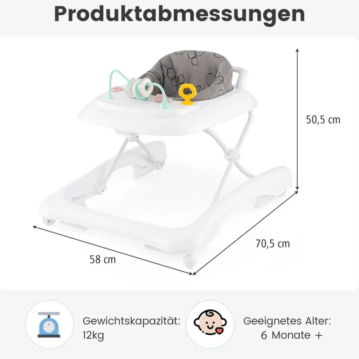 3 in 1 Lauflernhilfe klappbar Lauflernwagen mit verstellbarer Höhen & Geschwindigkeit Schwarz/Grau/Rosa
