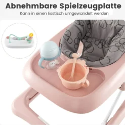 3 in 1 Lauflernhilfe klappbar Lauflernwagen mit verstellbarer Höhen & Geschwindigkeit Schwarz/Grau/Rosa