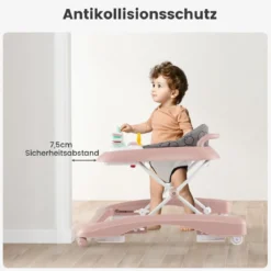 3 in 1 Lauflernhilfe klappbar Lauflernwagen mit verstellbarer Höhen & Geschwindigkeit Schwarz/Grau/Rosa