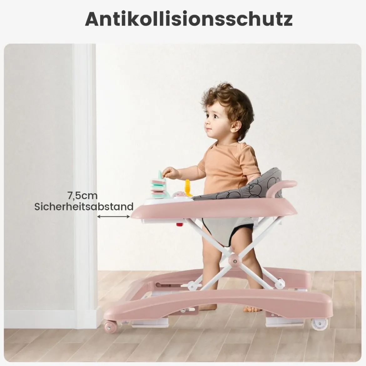 3 in 1 Lauflernhilfe klappbar Lauflernwagen mit verstellbarer Höhen & Geschwindigkeit Schwarz/Grau/Rosa