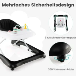 3 in 1 Lauflernhilfe klappbar Lauflernwagen mit verstellbarer Höhen & Geschwindigkeit Schwarz/Grau/Rosa