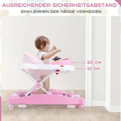 6 in 1 Lauflernhilfe Lauflernwagen mit abnehmbarem Spielboard & Fußpolste Blau/Grau/Rosa