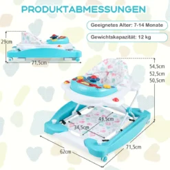 6 in 1 Lauflernhilfe Lauflernwagen mit abnehmbarem Spielboard & Fußpolster Baby Walker höhenverstellbar & klappbar Grün