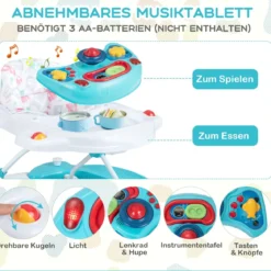 6 in 1 Lauflernhilfe Lauflernwagen mit abnehmbarem Spielboard & Fußpolster Baby Walker höhenverstellbar & klappbar Grün