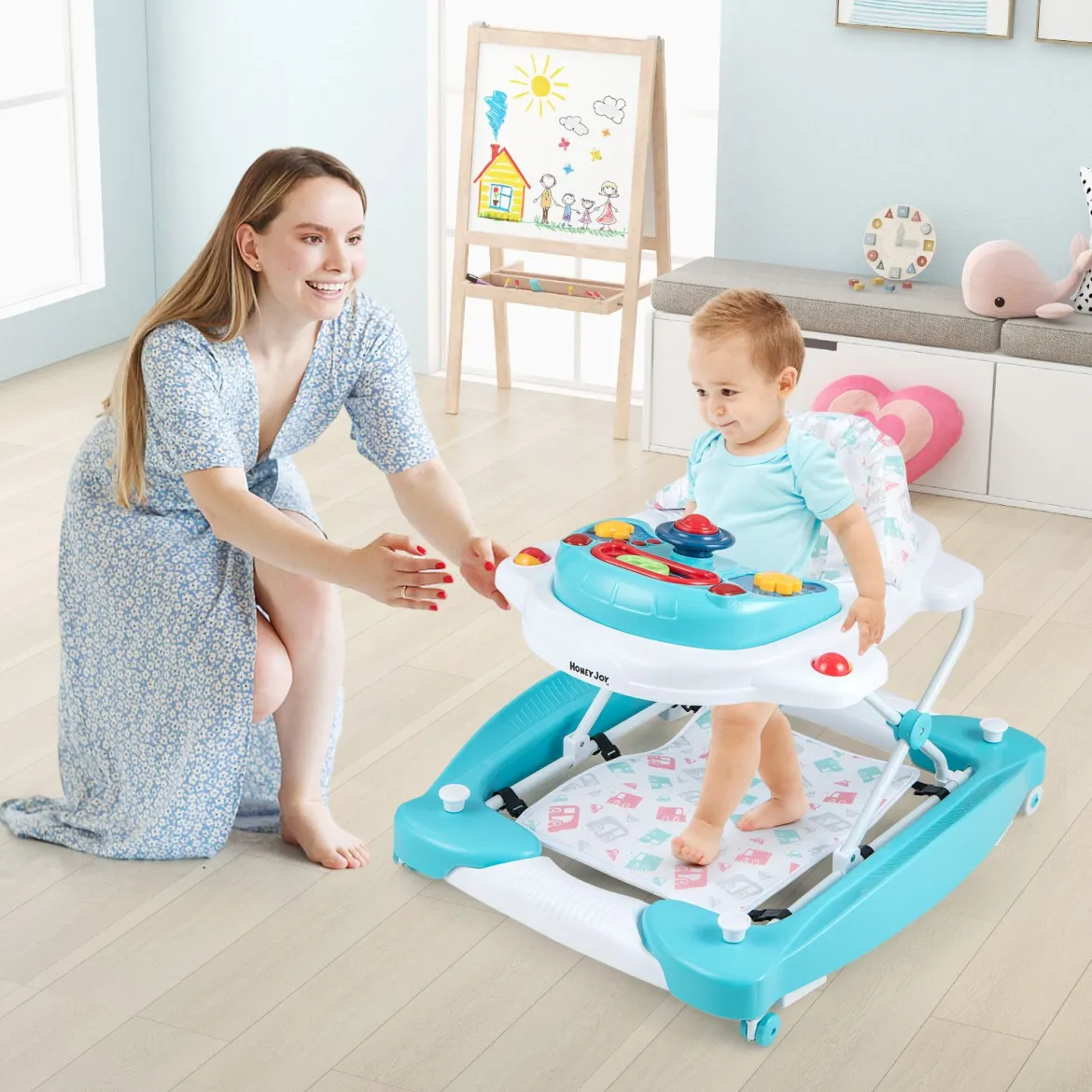 6 in 1 Lauflernhilfe Lauflernwagen mit abnehmbarem Spielboard & Fußpolster Baby Walker höhenverstellbar & klappbar Grün