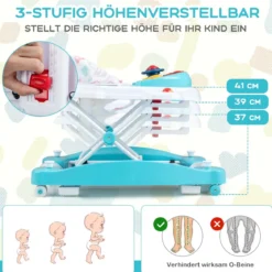 6 in 1 Lauflernhilfe Lauflernwagen mit abnehmbarem Spielboard & Fußpolster Baby Walker höhenverstellbar & klappbar Grün