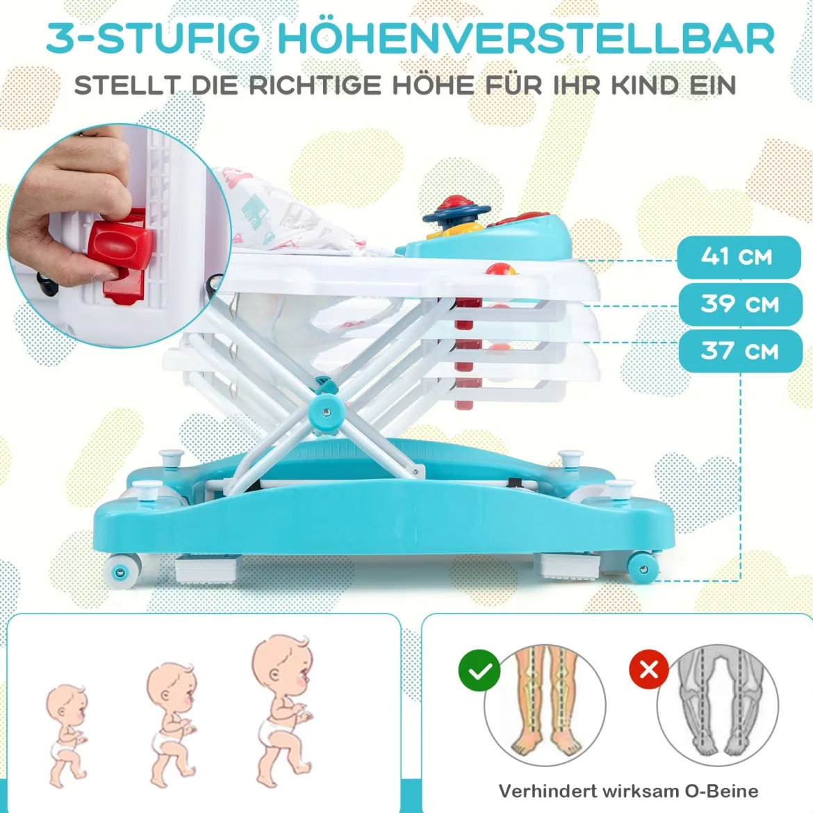 6 in 1 Lauflernhilfe Lauflernwagen mit abnehmbarem Spielboard & Fußpolster Baby Walker höhenverstellbar & klappbar Grün