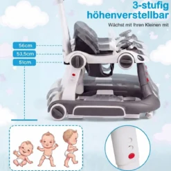 7 in 1 Lauflernhilfe mit Verdeck & Einstellbarer Höhe & Geschwindigkeit Klappbare Lauflerwagen Grau