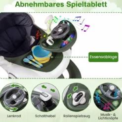 7 in 1 Lauflernhilfe mit Verdeck & Einstellbarer Höhe & Geschwindigkeit Klappbare Lauflerwagen Grün