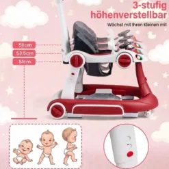 7 in 1 Lauflernhilfe mit Verdeck & Einstellbarer Höhe & Geschwindigkeit Klappbare Lauflerwagen Weinrot