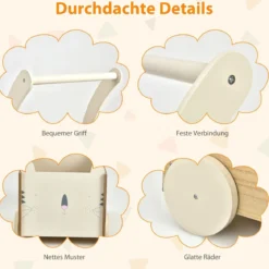 2 in 1 Lauflernwagen aus Holz mit großer Spielzeugkiste & 4 Rädern für Kinder ab 3 J.