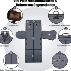 2-in-1 50L Handgepäcktasche & Kleiderhängetasche mit Schuhfach & Verstellbarem Schultergurt