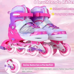Inliner für Kinder Inline Skates 4 Größen Verstellbar Kinderrollschuhe mit Leuchtenden Rädern Blau/Rosa S/M/L