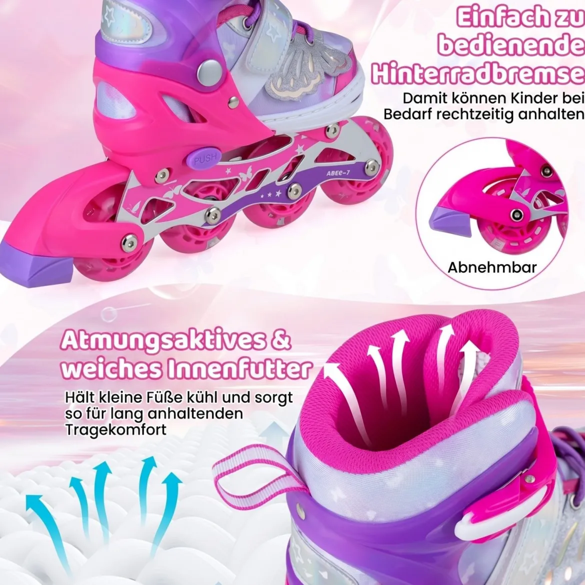 Inliner für Kinder Inline Skates 4 Größen Verstellbar Kinderrollschuhe mit Leuchtenden Rädern Blau/Rosa S/M/L