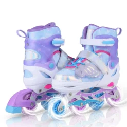 Inliner für Kinder Inline Skates 4 Größen Verstellbar Kinderrollschuhe mit Leuchtenden Rädern Blau/Rosa S/M/L