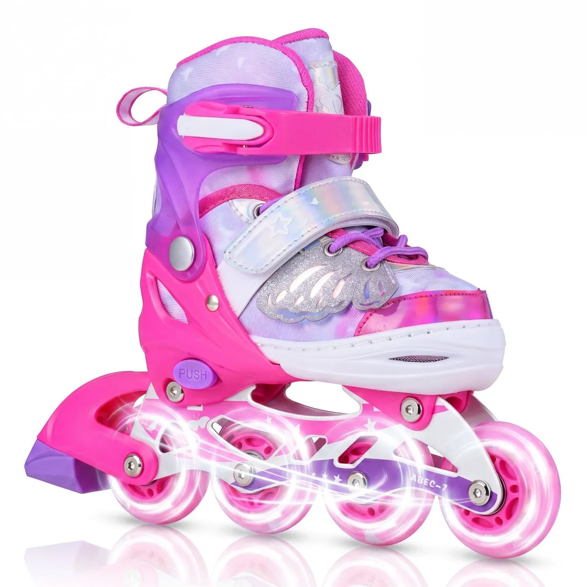 Inliner für Kinder Inline Skates 4 Größen Verstellbar Kinderrollschuhe mit Leuchtenden Rädern Blau/Rosa S/M/L