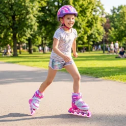Inliner für Kinder Inline Skates 4 Größen Verstellbar Kinderrollschuhe mit Leuchtenden Rädern Blau/Rosa S/M/L