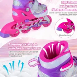 Inliner für Kinder Inline Skates 4 Größen Verstellbar Kinderrollschuhe mit Leuchtenden Rädern Blau/Rosa S/M/L