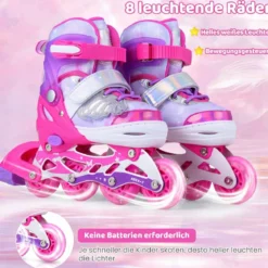 Inliner für Kinder Inline Skates 4 Größen Verstellbar Kinderrollschuhe mit Leuchtenden Rädern Blau/Rosa S/M/L