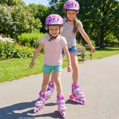 Inliner für Kinder Inline Skates 4 Größen Verstellbar Kinderrollschuhe mit Leuchtenden Rädern Blau/Rosa S/M/L