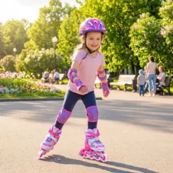 Inliner für Kinder Inline Skates 4 Größen Verstellbar Kinderrollschuhe mit Leuchtenden Rädern Blau/Rosa S/M/L