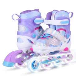 Inliner für Kinder Inline Skates 4 Größen Verstellbar Kinderrollschuhe mit Leuchtenden Rädern Blau/Rosa S/M/L
