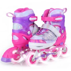 Inliner für Kinder Inline Skates 4 Größen Verstellbar Kinderrollschuhe mit Leuchtenden Rädern Blau/Rosa S/M/L