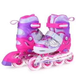 Inliner für Kinder Inline Skates 4 Größen Verstellbar Kinderrollschuhe mit Leuchtenden Rädern Blau/Rosa S/M/L