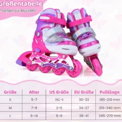 Inliner für Kinder Inline Skates 4 Größen Verstellbar Kinderrollschuhe mit Leuchtenden Rädern Blau/Rosa S/M/L