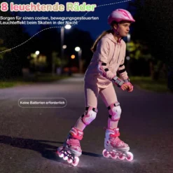 Inline Skates Kinder 4 Größen Verstellbare Inline-Skates mit leuchtenden Rädern Rosa S/M/L