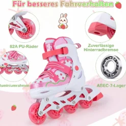 Inline Skates Kinder 4 Größen Verstellbare Inline-Skates mit leuchtenden Rädern Rosa S/M/L