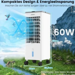 3 in 1 Luftkühler & Ventilator & Luftbefeuchter mit 3 Modi & 12H Timer Grau+Weiß