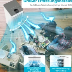 3 in 1 Luftkühler & Ventilator & Luftbefeuchter mit 3 Modi & 12H Timer Grau+Weiß