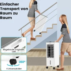 3 in 1 Luftkühler & Ventilator & Luftbefeuchter mit 3 Modi & 12H Timer Grau+Weiß
