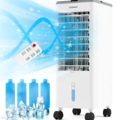 3 in 1 Luftkühler & Ventilator & Luftbefeuchter mit 3 Modi & 12H Timer Grau+Weiß
