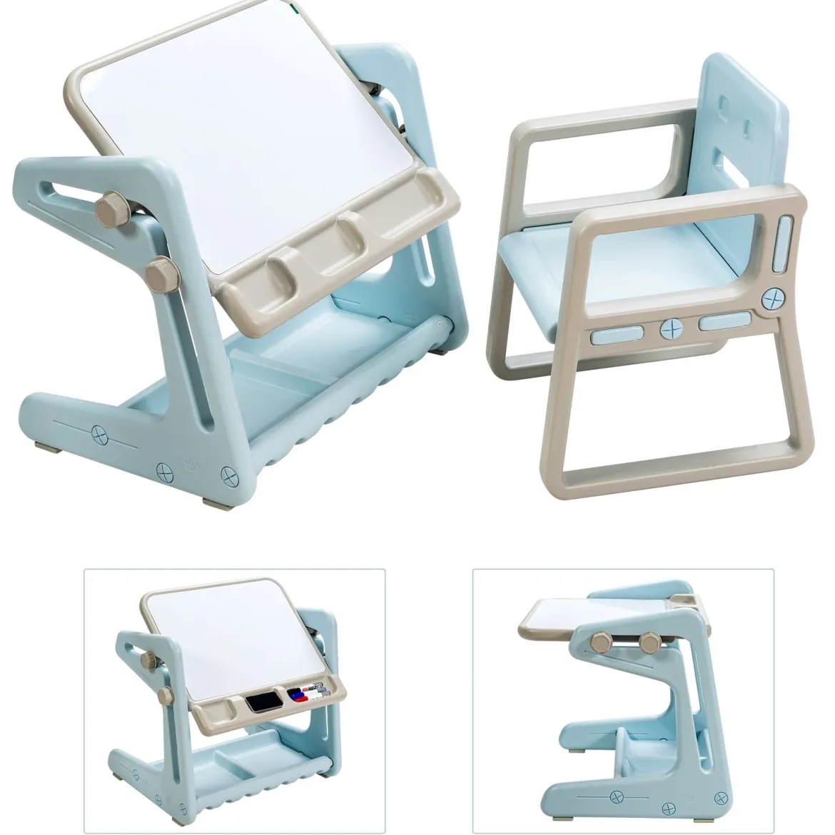 2 in 1 Magnetische Maltafel Kinderschreibtisch mit höhen- und neigungsverstellbarer Tischplatte Blau
