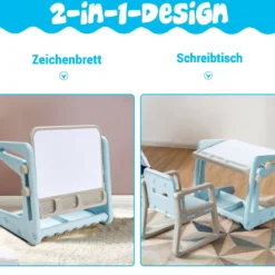 2 in 1 Magnetische Maltafel Kinderschreibtisch mit höhen- und neigungsverstellbarer Tischplatte Blau