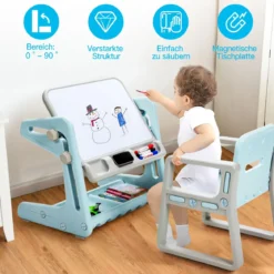 2 in 1 Magnetische Maltafel Kinderschreibtisch mit höhen- und neigungsverstellbarer Tischplatte Blau