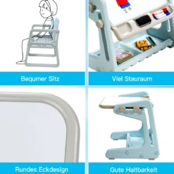 2 in 1 Magnetische Maltafel Kinderschreibtisch mit höhen- und neigungsverstellbarer Tischplatte Blau
