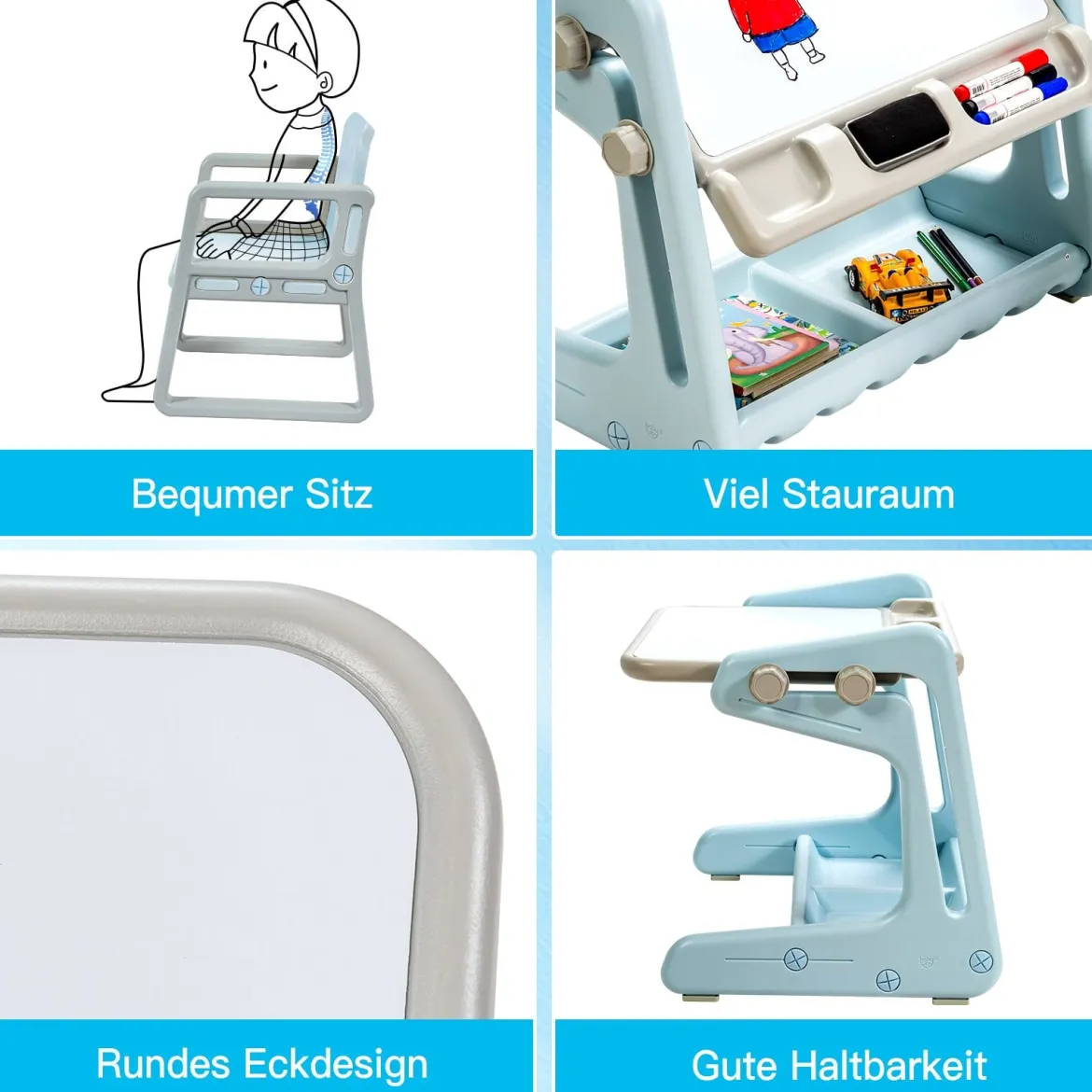 2 in 1 Magnetische Maltafel Kinderschreibtisch mit höhen- und neigungsverstellbarer Tischplatte Blau