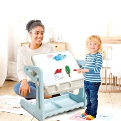 2 in 1 Magnetische Maltafel Kinderschreibtisch mit höhen- und neigungsverstellbarer Tischplatte Blau