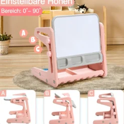 2 in 1 Magnetische Maltafel mit Hocker & Malzubehör Kinderschreibtisch Höhenverstellbar Rosa