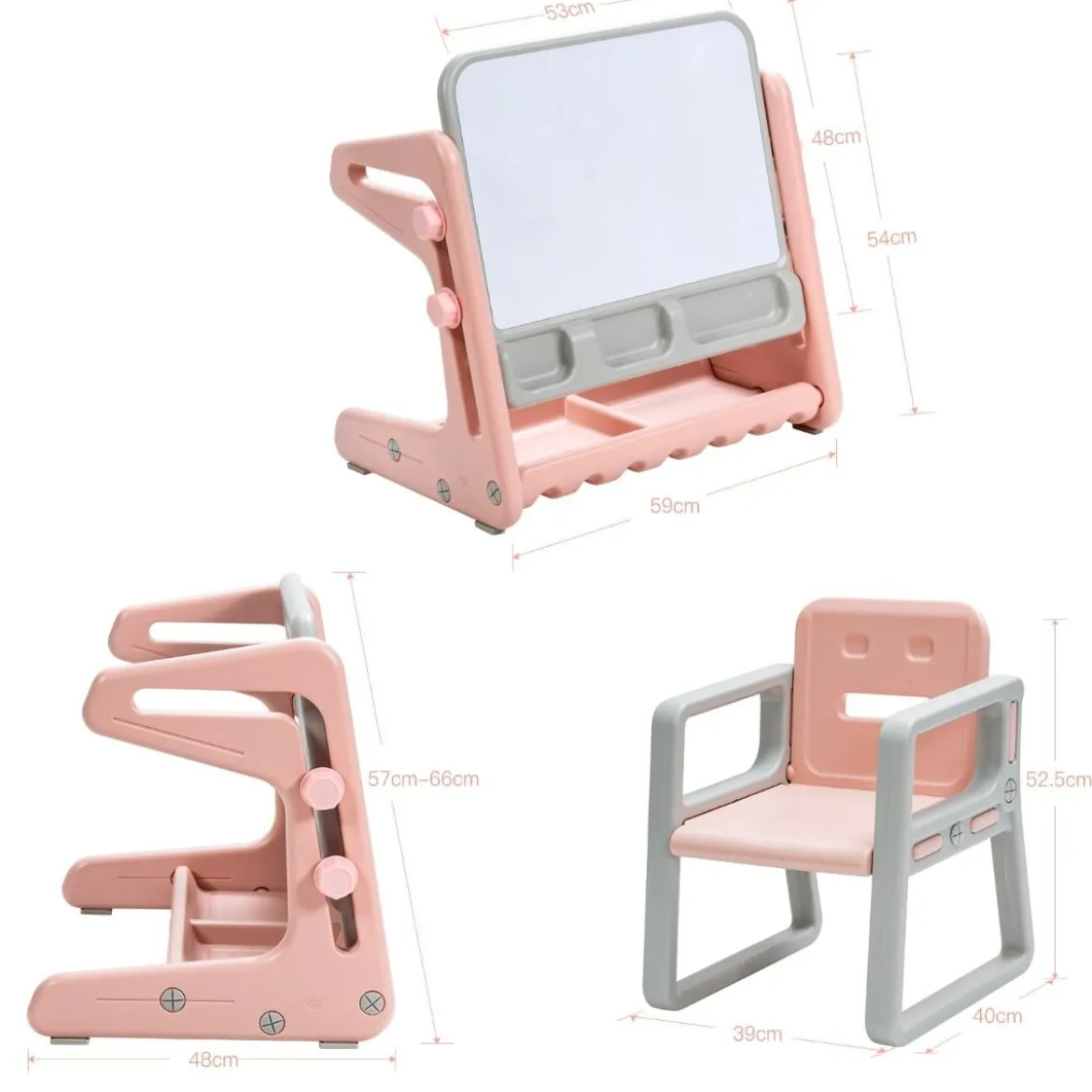 2 in 1 Magnetische Maltafel mit Hocker & Malzubehör Kinderschreibtisch Höhenverstellbar Rosa