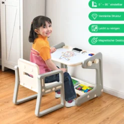 2 in1 Magnetische Maltafel&Zeichentisch mit Hocker Kinderschreibtisch Sitzgruppe