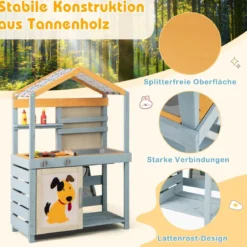 2-IN-1 Matschküche Kinder Outdoor Kinderküche Holz mit Tasche & Körben 75 x 34 x 111 cm Multicolor