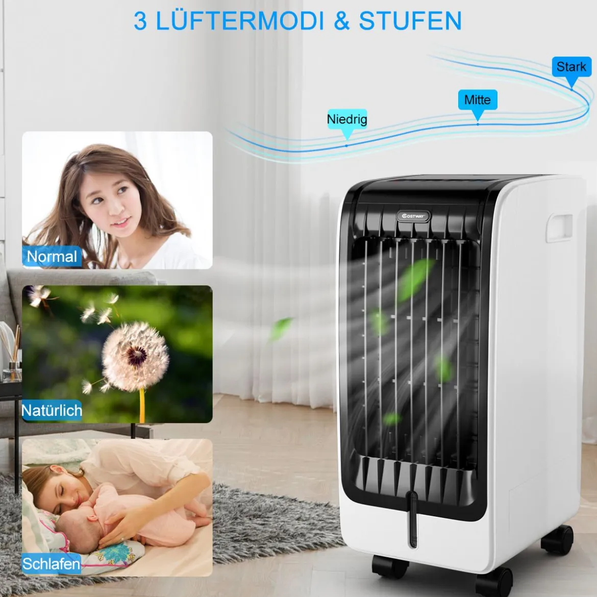 3 in 1 Mobile Luftkühler 75W Ventilator Luftreinigung & Luftbefeuchter
