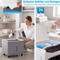 3 in 1 Mobiler Luftkühler & Kühlventilator mit Fernbedienung 26L Wassertank 12H Timer 2 Modi