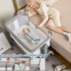 4 in 1 Mobiles Babybett mit Moskitonetz & Matratze & 6 Verstellbaren Höhen Grau