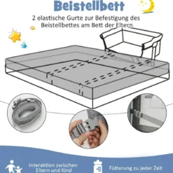 4 in 1 Mobiles Babybett mit Moskitonetz & Matratze & 6 Verstellbaren Höhen Grau